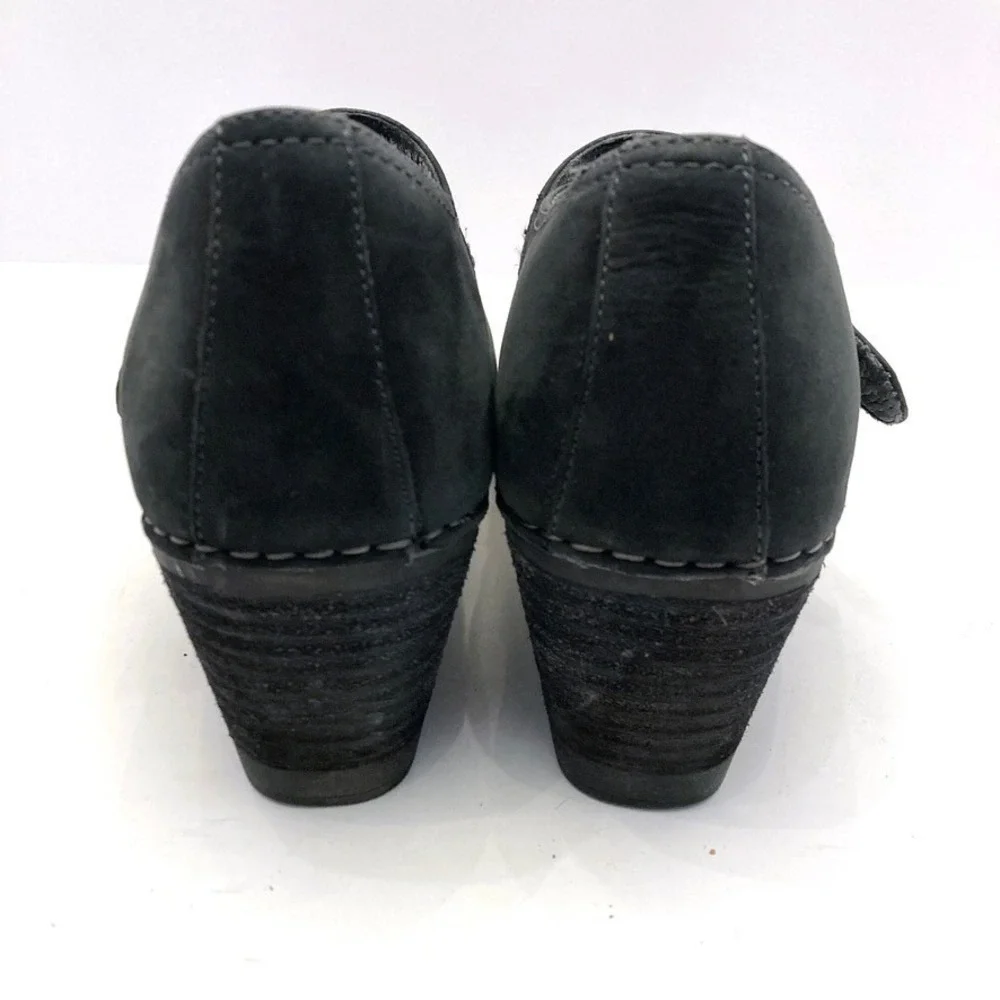 Dansko Sandra Black Nubuck Leather Wedge Heel Mary Jane Womens 7.5 EU38